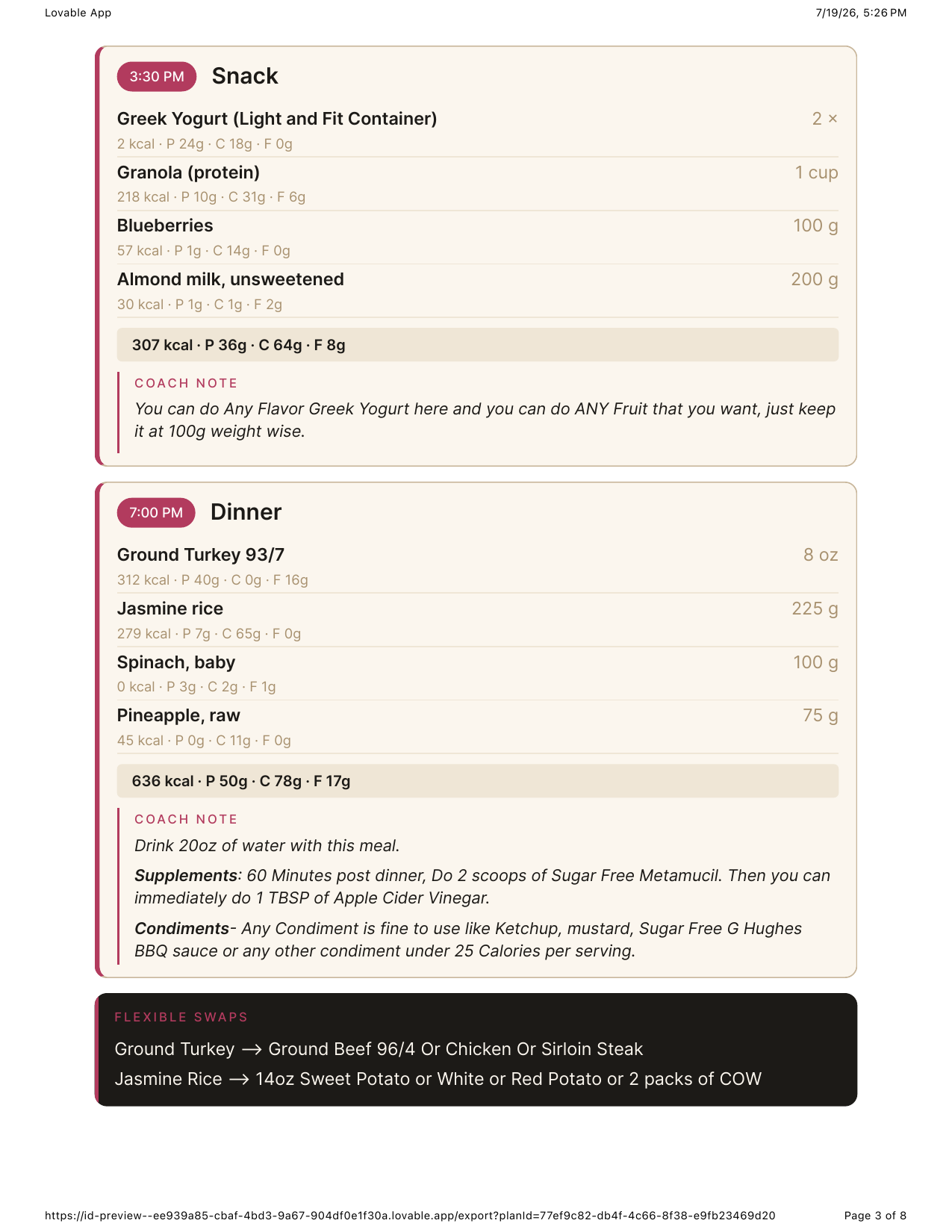 Detailed TMF meal block with coach notes